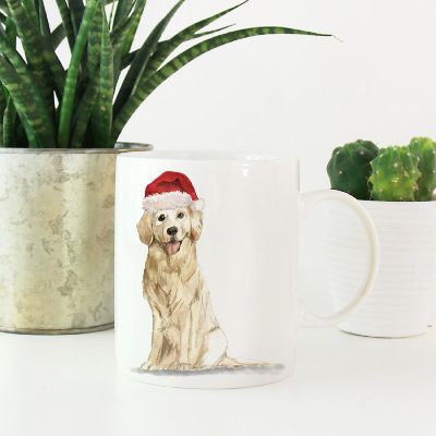 Golden Retriever Santa Hat Ceramic Mug Image 1