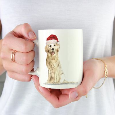 Golden Retriever Santa Hat Ceramic Mug Image 1