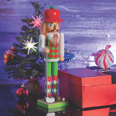 Golf Player Christmas Nutcracker Red and Green Wooden Golfer with Club and Ball Xmas Themed Holiday Nut Cracker Doll Figure Toy Decorations Image 1