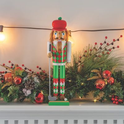 Golf Player Christmas Nutcracker Red and Green Wooden Golfer with Club and Ball Xmas Themed Holiday Nut Cracker Doll Figure Toy Decorations Image 2