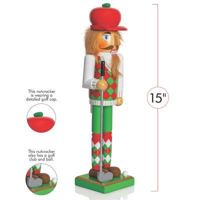 Golf Player Christmas Nutcracker Red and Green Wooden Golfer with Club and Ball Xmas Themed Holiday Nut Cracker Doll Figure Toy Decorations Image 3