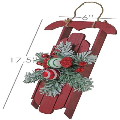 Good Tidings Holiday Red Sleigh w Frosted Christmas Swag Decoration , 17.5 Inches Image 2