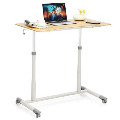 Goplus Height Adjustable Computer Desk Sit Stand Rolling Notebook Table Natural Image 1
