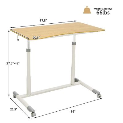 Goplus Height Adjustable Computer Desk Sit Stand Rolling Notebook Table Natural Image 2