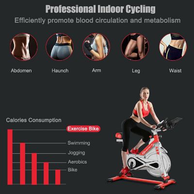 Goplus Indoor Stationary Exercise Cycle Bike Bicycle Workout w/ Large Holder Red Image 3