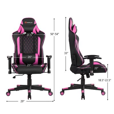 Goplus Massage Gaming Chair Reclining Racing Chair w/Lumbar Support and Headrest Pink Image 2