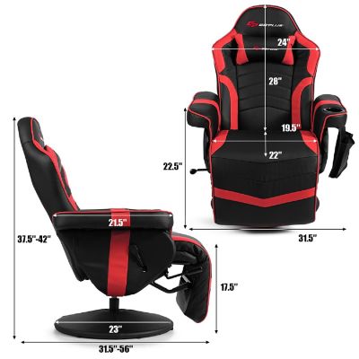 Goplus Massage Gaming Recliner Reclining Racing Chair Swivel Red Image 1