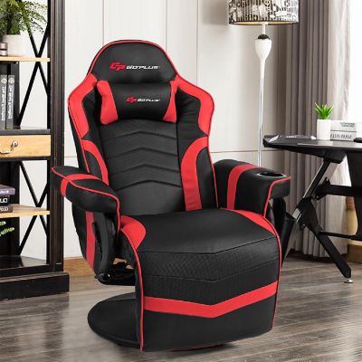 Goplus Massage Gaming Recliner Reclining Racing Chair Swivel Red Image 2