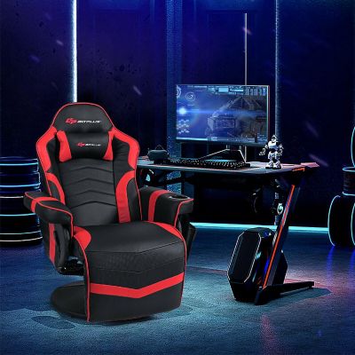 Goplus Massage Gaming Recliner Reclining Racing Chair Swivel Red Image 3