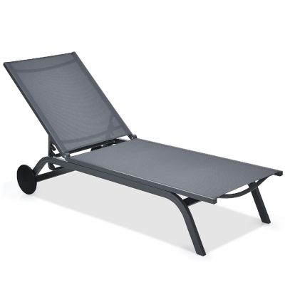 Goplus Outdoor Lounge Chair Chaise Reclining Aluminum Fabric Adjustable Gray Image 1