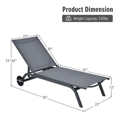 Goplus Outdoor Lounge Chair Chaise Reclining Aluminum Fabric Adjustable Gray Image 2