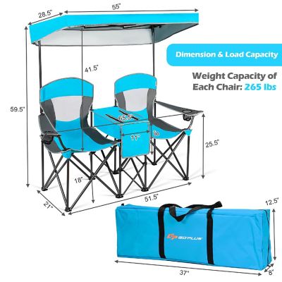 Goplus Portable Folding Camping Canopy Chairs w/ Cup Holder Cooler Outdoor Blue Image 2