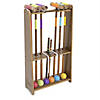 Gosports premium wood stained six player croquet set with handcrafted wooden stand Image 1
