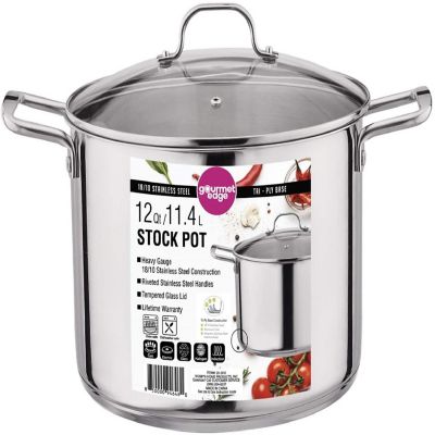 Gourmet Edge Stock Pot - Stainless Steel Cooking Pot with Lid- Cookware- Silver - 12 Quarts Image 1