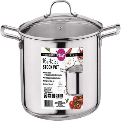 Gourmet Edge Stock Pot - Stainless Steel Cooking Pot with Lid- Silver- 16-Quart Image 1