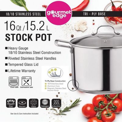 Gourmet Edge Stock Pot - Stainless Steel Cooking Pot with Lid- Silver- 16-Quart Image 1