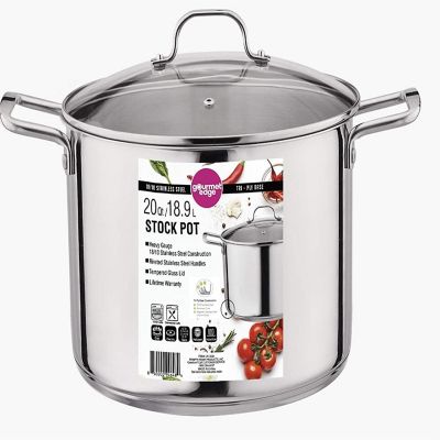 Gourmet Edge Stock Pot - Stainless Steel Cooking Pot with Lid- Silver- 20 Quart Image 1