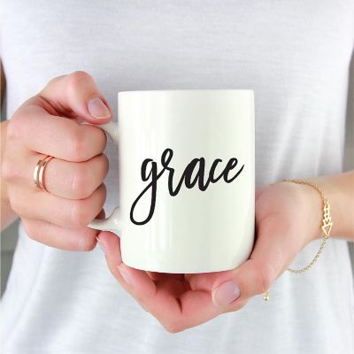 Grace Black Calligraphy Ceramic Mug Image 1