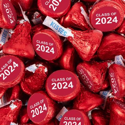 Graduation Candy Party Favors (Approx. 100 Pcs Milk Chocolate Hershey's Kisses & 40 Pcs Wrapped Miniatures) - Red Class of 2024 Image 1