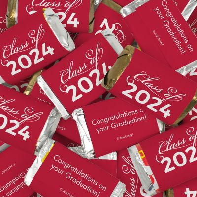 Graduation Candy Party Favors (Approx. 100 Pcs Milk Chocolate Hershey's Kisses & 40 Pcs Wrapped Miniatures) - Red Class of 2024 Image 2