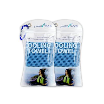Grand Fusion Housewares 2Kool Sports Cooling Towel 2 Pack Pouch with Carabiner / Light Blue Image 1