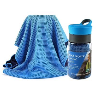Grand Fusion Housewares 2Kool Sports COOLING TOWEL with 13.5 oz. BPA Free Tritan Water Bottle for Sports/ Light Blue Image 1