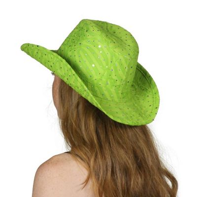 Gravity Trading Glitter Sequin Trim Cowboy Hat, Lime Green Image 1