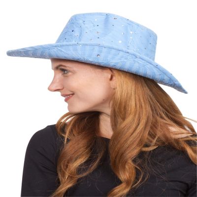 Gravity Trading Glitter Sequin Trim Cowboy Hat, Sky Blue Image 2