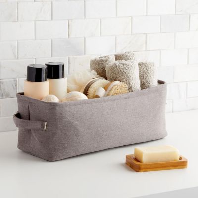 Gray Jute Fabric Storage Bin Basket Container Cubes Organizer with Handles Rectangular 16"x6"x5.25" Image 1