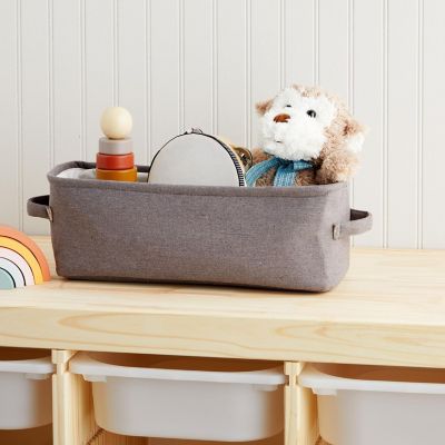 Gray Jute Fabric Storage Bin Basket Container Cubes Organizer with Handles Rectangular 16"x6"x5.25" Image 2