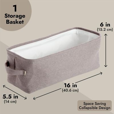 Gray Jute Fabric Storage Bin Basket Container Cubes Organizer with Handles Rectangular 16"x6"x5.25" Image 3