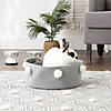 Gray Pet Basket With White Pom Poms Image 3