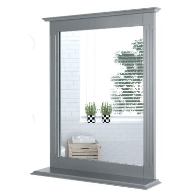 Gray Wall Mirror with Shelf Image 1