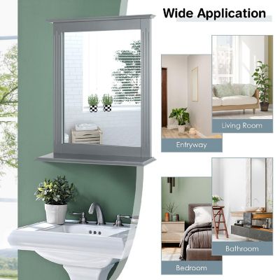 Gray Wall Mirror with Shelf Image 2