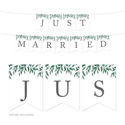 Greenery Just Married Banner - 4 x 5.5 Inch Image 1