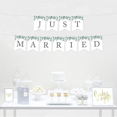 Greenery Just Married Banner - 4 x 5.5 Inch Image 1