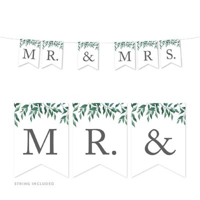 Greenery Mr &amp; Mrs Banner - 4 x 5.5 Inch Image 1
