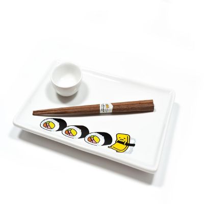Gudetama Stoneware Sushi Set  Plate  Wasabi Dish  Chopsticks Image 1