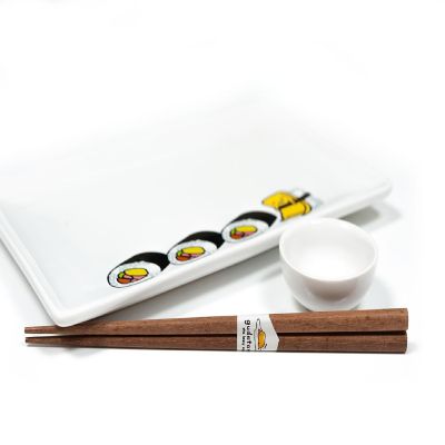 Gudetama Stoneware Sushi Set  Plate  Wasabi Dish  Chopsticks Image 3
