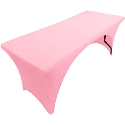 GW Linens Pink 6' ft. Open Back Spandex Fitted Stretch Tablecloth Table Cover Image 1