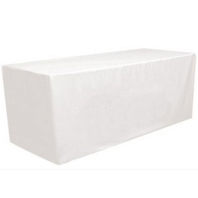 GW Linens White 6' ft. Fitted Polyester Tablecloth Table Cover Image 1