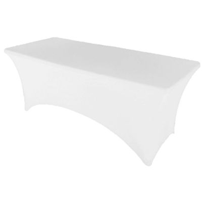 GW Linens White 8' ft. Open Back Spandex Fitted Stretch Tablecloth Table Cover Image 1