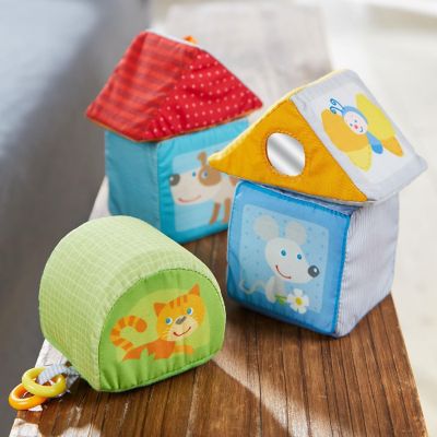 HABA Animal Discovery Cubes - 5 Soft Baby Blocks in Geometric Shapes Image 1