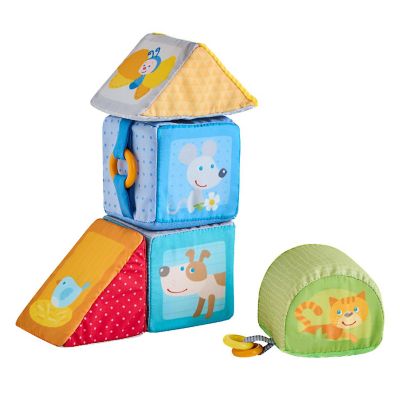 HABA Animal Discovery Cubes - 5 Soft Baby Blocks in Geometric Shapes Image 3