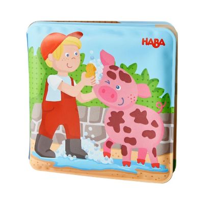 HABA Animal Wash Day - Magic Bath Book - Wipe with Warm Water and the "Muddy" Pages Come Clean Image 1