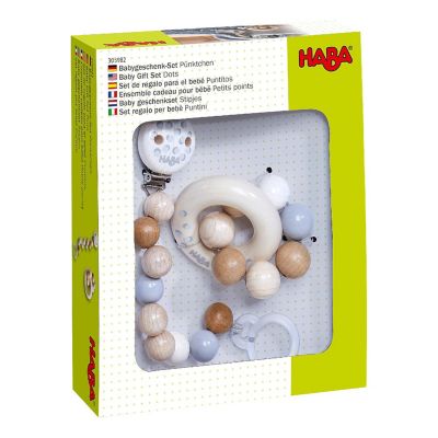 HABA Baby Gift Set Dots with Natural Wood Pacifier Chain and Clutching Toy Image 3