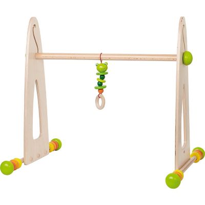 HABA Color Fun Play Gym - Wooden Activity Center with Adjustable Height, Sliding Discs and Dangling Frog Image 1