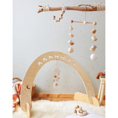HABA Dangling Figure Dots - Natural Wooden Cloud with Dangling Beads and Chiming Ring - Attaches to Play Gym, Car Seat or Stroller (Made in Germany) Image 2