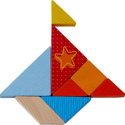 HABA Funny Faces Tangram Wooden Pattern Blocks with 20 Template Cards (Made in Germany) Image 3