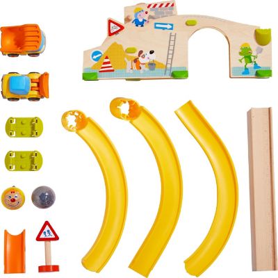 HABA Kullerbu at The Construction Site Play Track - 13 Piece Starter Set with 2 Vehicles and Ball Drop - Ages 2 and Up Image 1
